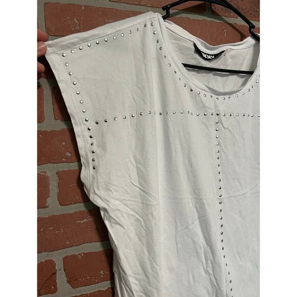 DKNY Short Sleeve White Studded Top - L - Picture 2 of 6